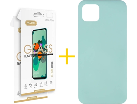 Carcasa + 2 Protectores de Vidrio iPhone 13 Mini ACCETEL Silicona Líquido Verde Agua