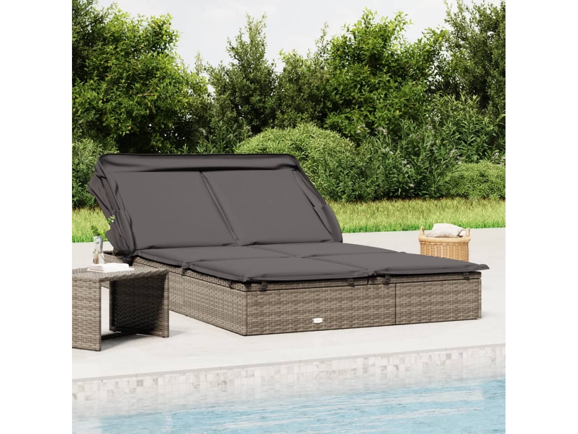 Tumbona 2 Personas Toldo Plegable Ratán Pe Gris 213x118x97 Cm