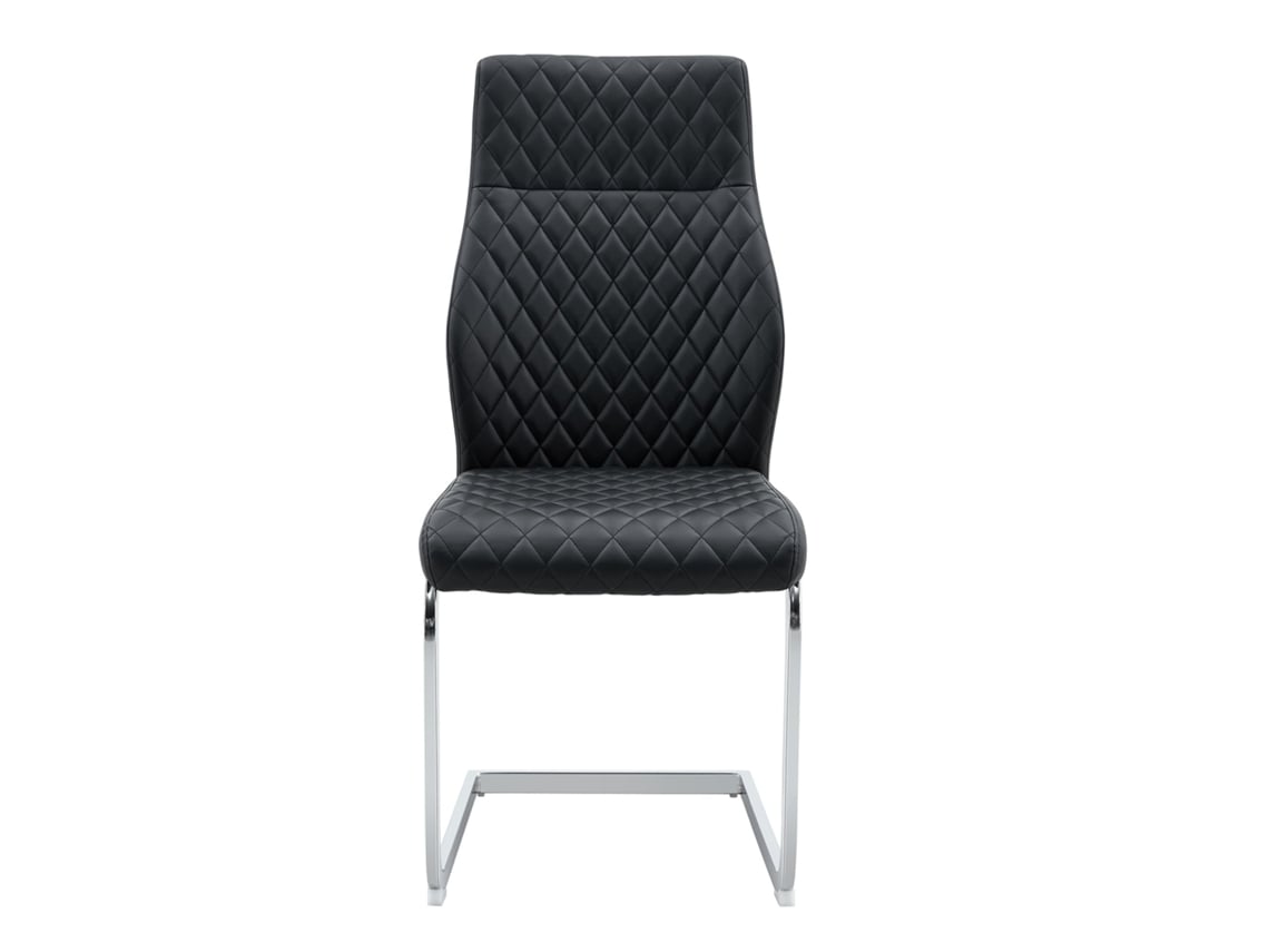 Silla Comedor 2 Unidades - Respaldo Alto, Asiento Cómodo, Estructura Metálica Plateada - Negro+plata
