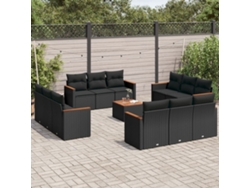 Conjunto de sofá de jardín de 13 piezas con cojines de mimbre sintético negro, Dkd Home Decor