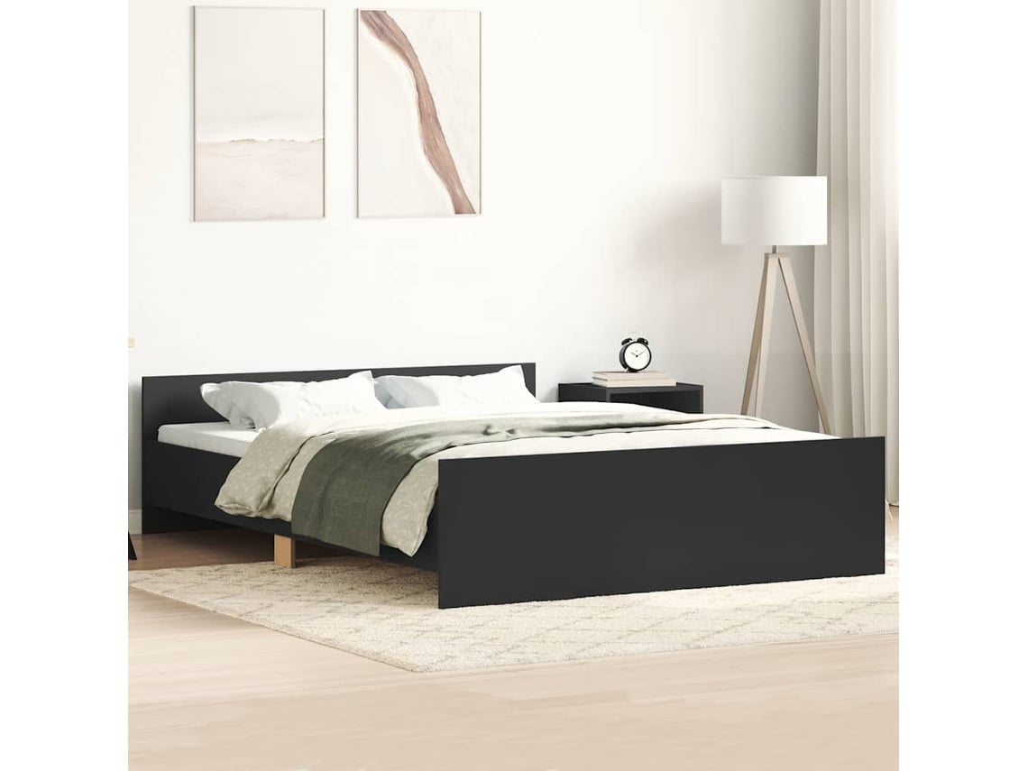 Estructura De Cama Con Cabecero Piecero Negro 135x190cm