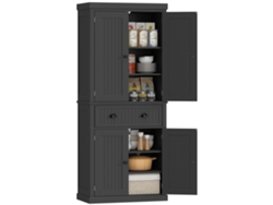 Aparador Alto De Cocina, Mueble De Cocina Con 4 Puertas, Cajón Y Estantes Ajustables, 76,2 X 40,2 X 183 Cm, Negro