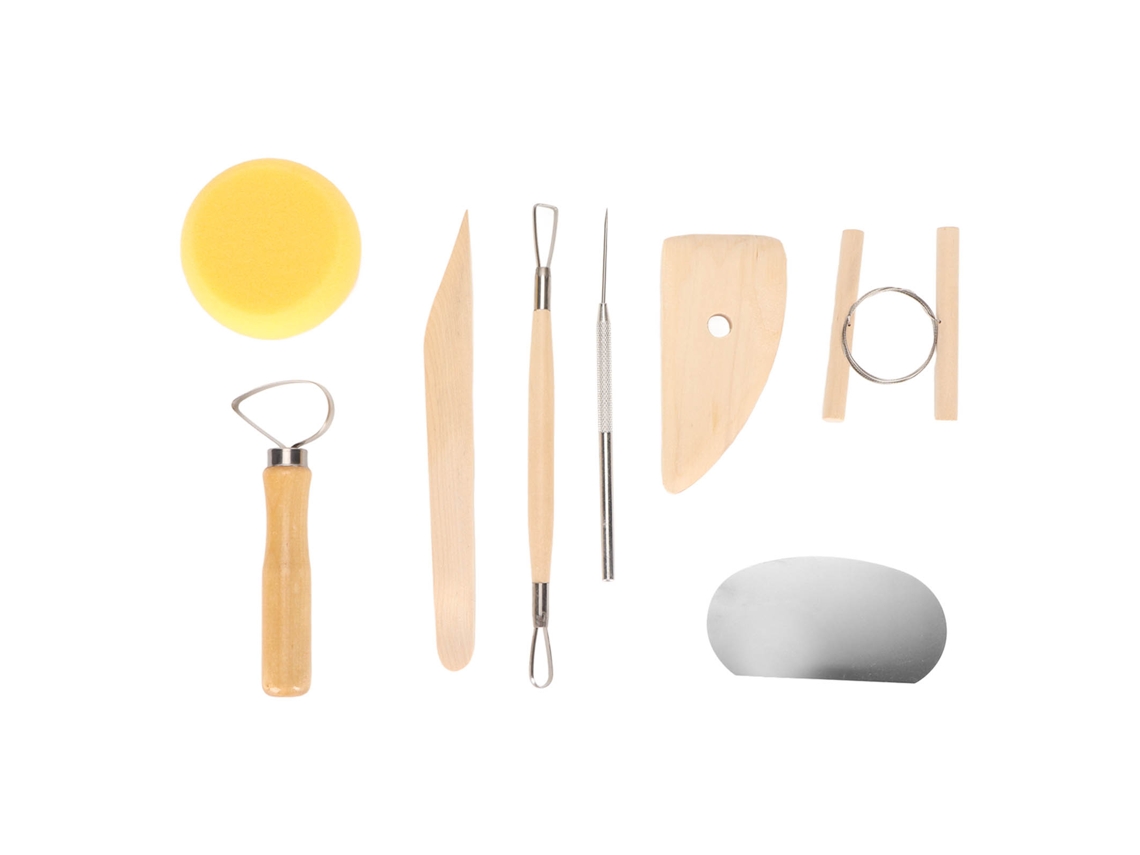 8 herramientas para modelar arcilla con mangos de madera y acero inoxidable para esculpir y manualidades.