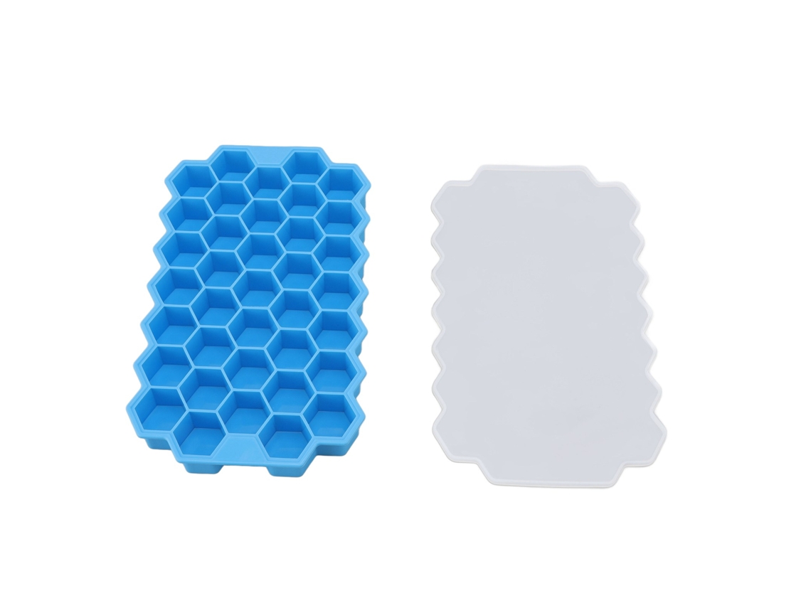 Moldes de silicona flexibles Baok para 37 cubitos con tapa para congelar, color azul.