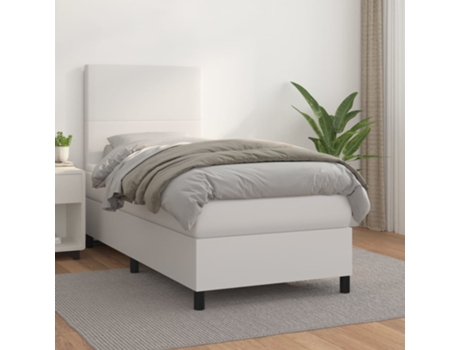 VIDAXL Cama con somier (Blanco - Cuero artificial - 203 x 90 x 128 cm)