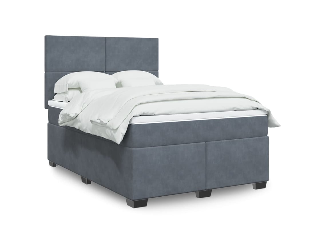 Cama Box Spring Con Colchón Terciopelo Gris Oscuro 140x200 Cm