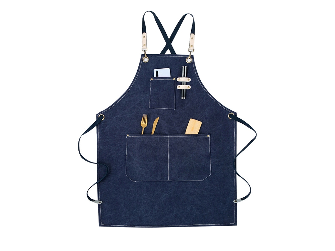 Delantal De Algodón Impermeable Con Bolsillo Y Correas Desmontables Para Comodidad En Restaurantes