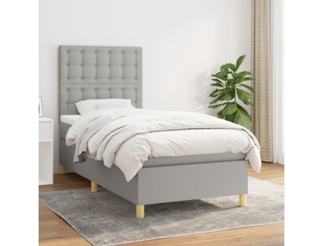 vidaXL Cama con somier y colchón 90x200 cm tela gris claro