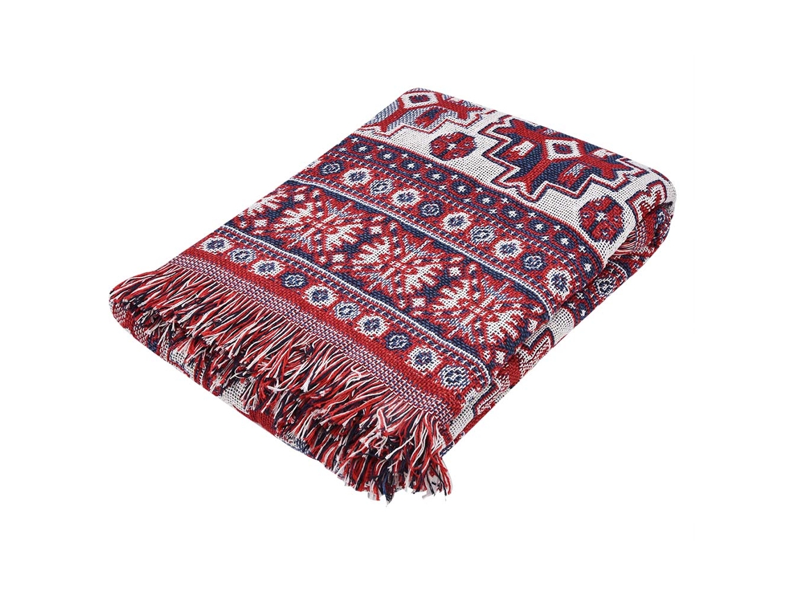 Baok - Manta reversible de algodón tejida con flecos decorativos para cama y sofá (2)