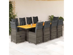 Conjunto de bistró de jardín de 11 piezas con cojines, mimbre gris, DKD Home Decor