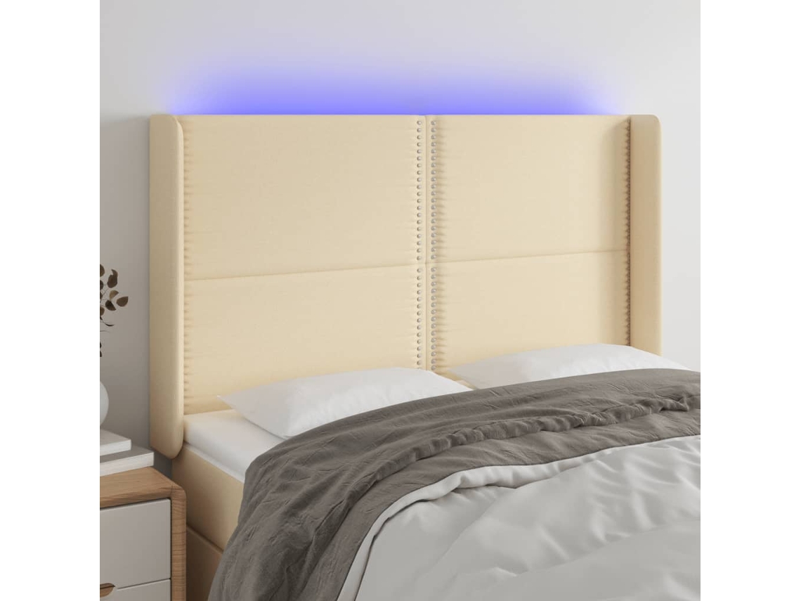 Cabecero Con Led De Tela Color Crema 147x16x118/128 Cm
