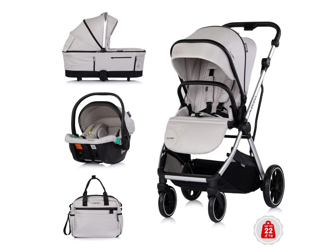 Carrinho de Passeio Aurora 3 em 1 para Bebés Até 22 Kg CHIPOLINO Platinum
