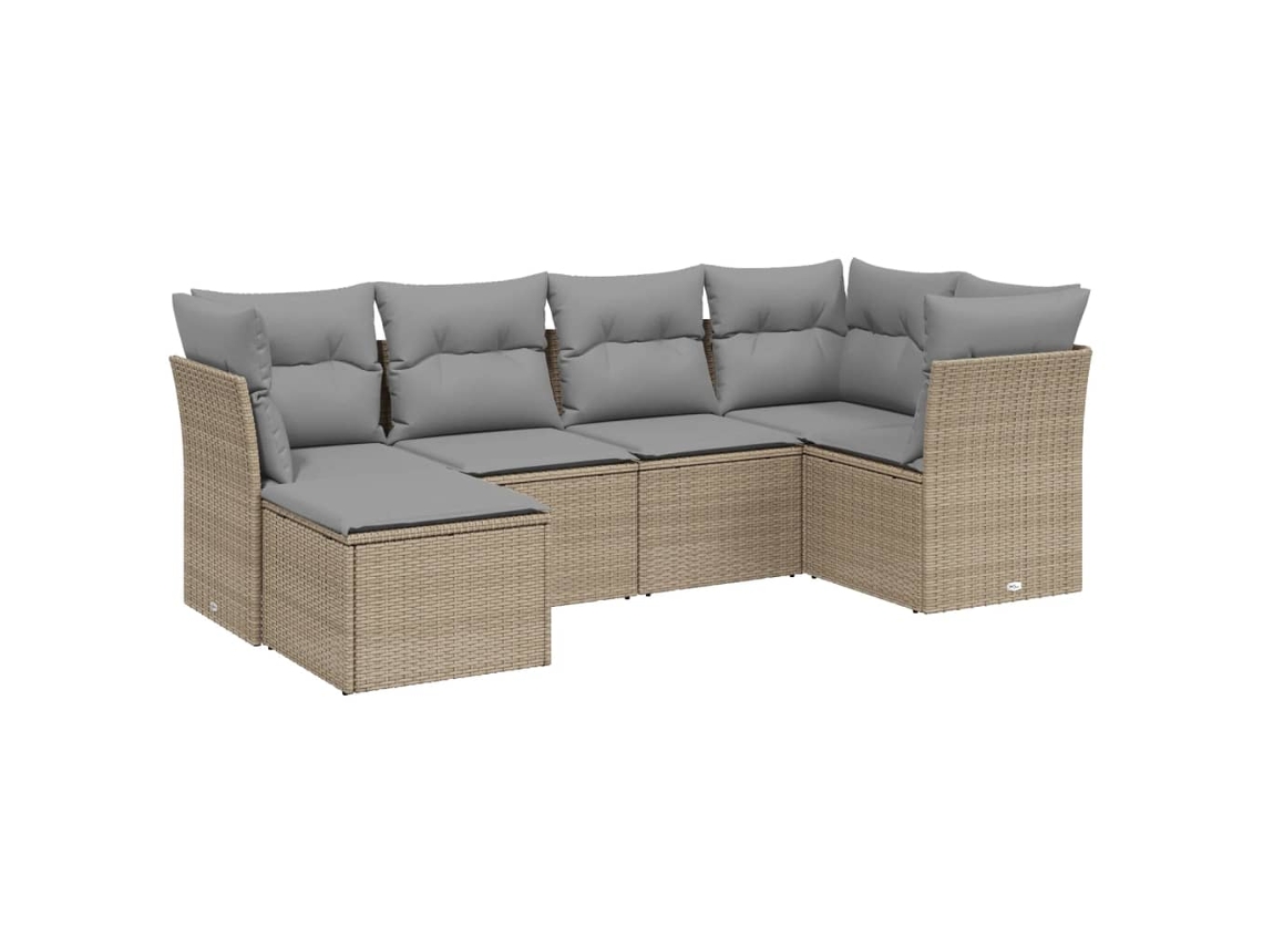 Conjunto 6 de sofás jardín con cojines beige mezcla VIDAXL ratán PE