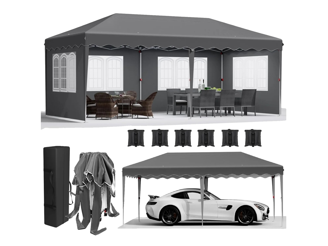 Gazebo plegable, cubierta impermeable, protección UV, gris oscuro OEM