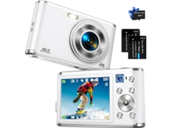 Cámara digital FHD 4K 48MP con enfoque automático Cámara dual Zoom digital 16x con tarjeta de 32GB para niños, niñas y adolescentes (BLANCO) BISBISOUS