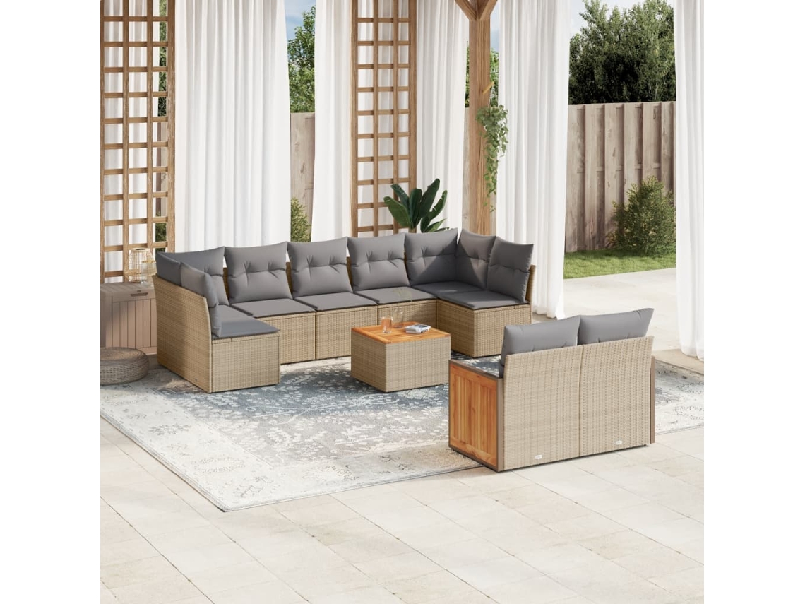 Conjunto de 10 sofás de jardín con cojines de mimbre beige de DKD Home Decor