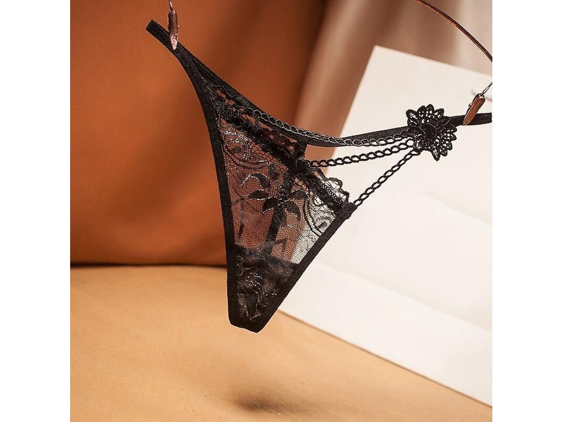 2026-tanga Mujer Transparente Encaje Bordado Floral Tela Red+algodón Bajo Cintura Talla Única Sexy