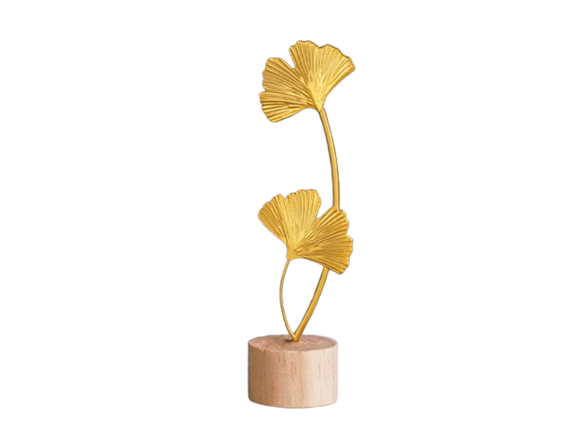 Estatua decorativa moderna de hierro con hoja de ginkgo dorada