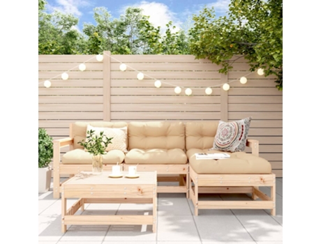Conjunto 5 de muebles de jardín VIDAXL y cojines madera maciza