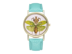 Reloj De Cuarzo Unisex Con Correa De Cuero Pu, Dial Romano Y Patrón De Insecto (menta)