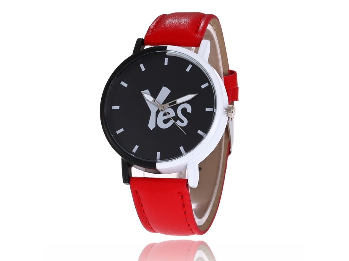 Reloj De Pulsera Unisex Informal De Cuarzo Rojo Con Correa De Cuero Sintético.