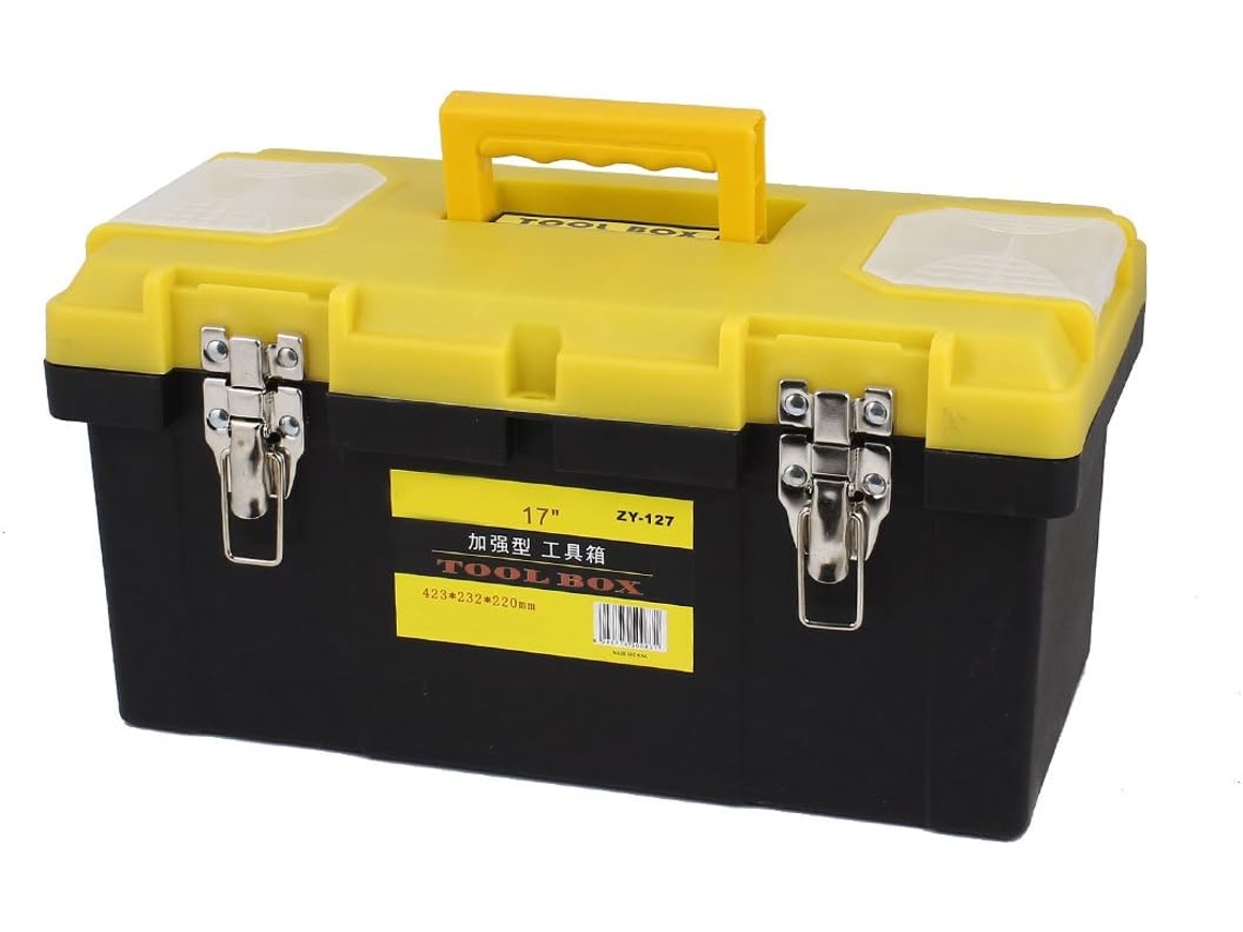 Caja De Herramientas De Plástico Negro Y Naranja Con Asa De Transporte