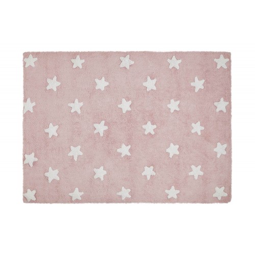 Lorena Canals Alfombra infantil diseño de estrellas color blanco y rosa pink stars white