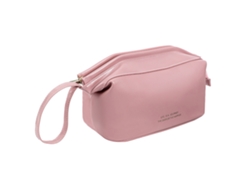 Neceser de viaje para maquillaje y artículos de aseo, portátil, de piel, de una sola capa, gran capacidad, color rosa.