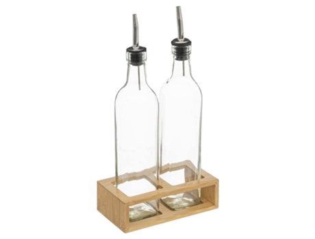 Juego de Aceitera y Vinagrera con Soporte de Bambú de Cristal con Tapa Antigoteo 048L 166 x 92 x 32 cm TIENDA EURASIA
