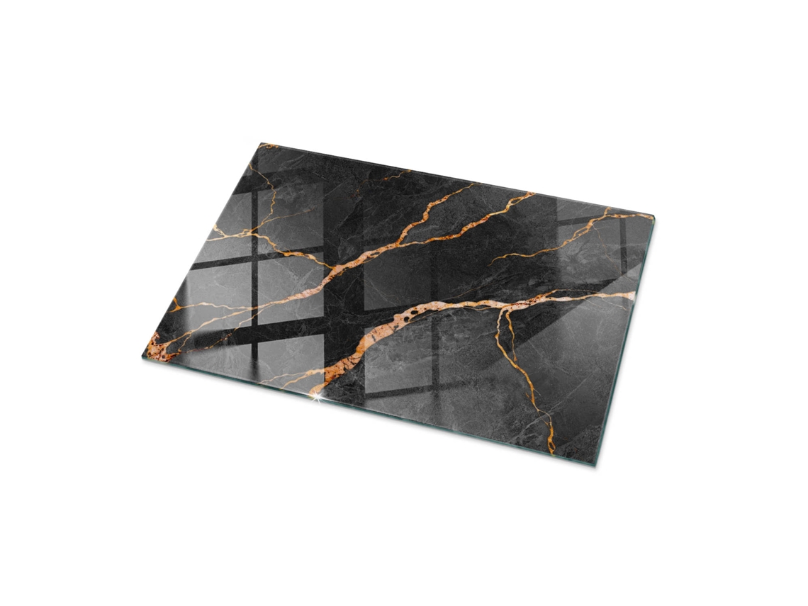 Cristal Para Mesa Rectangular Espelharte (100x70 Cm - Patrón De Mármol Con Vetas - Negro)