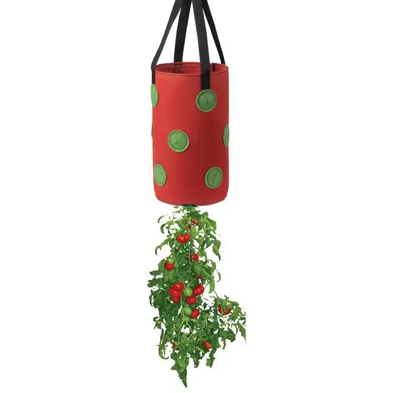 (rojo) Bolsa Multifuncional De Fieltro De 13 Agujeros Para Plantar Tomates.