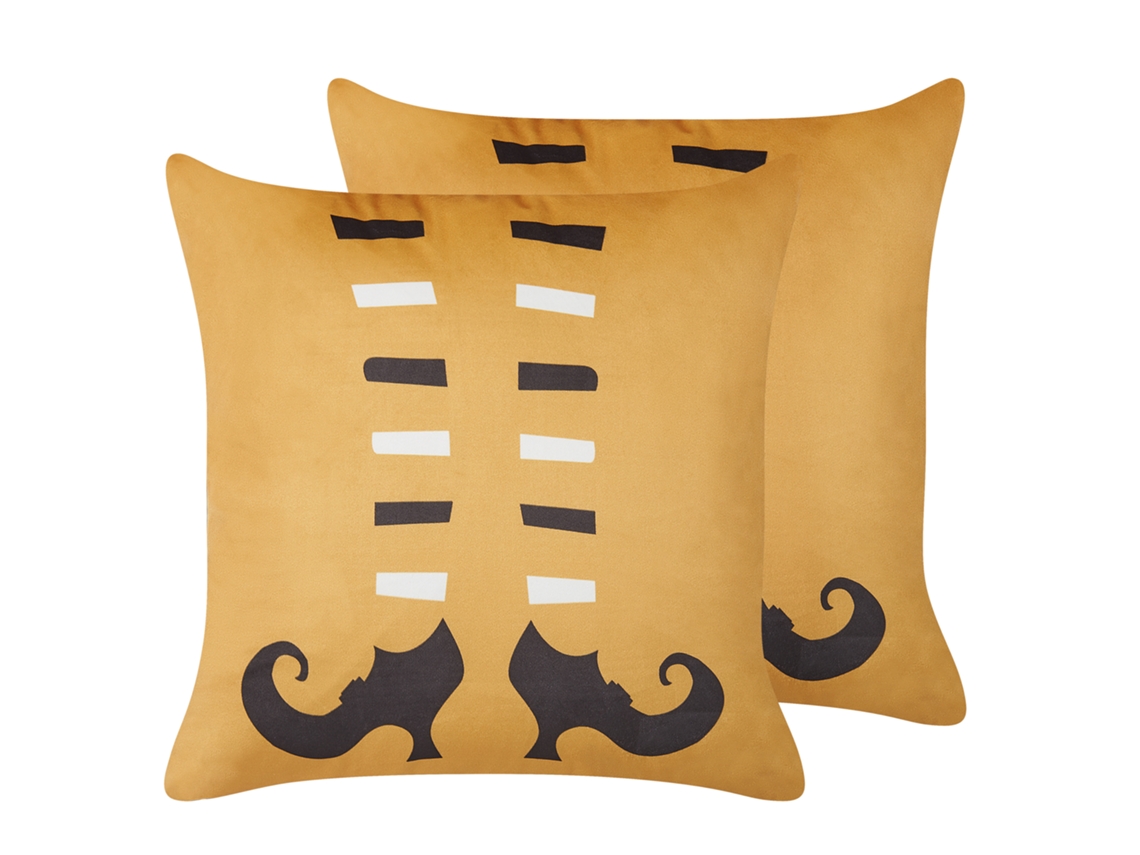 Juego de cojines decorativos con patrón de Halloween BELIANI Covasna de Terciopelo Naranja 45x45x12