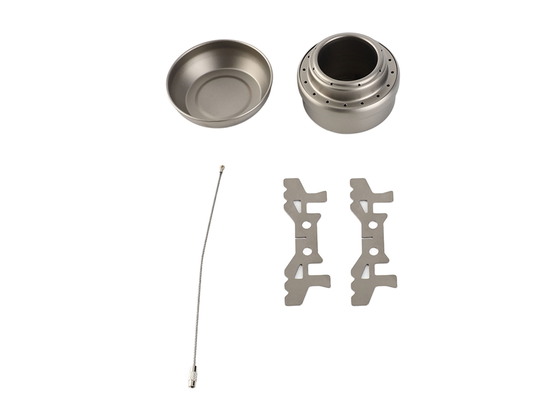 Hornillo portátil de alcohol para camping con tapa.