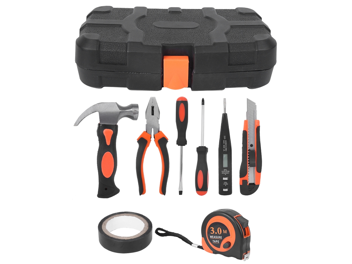 Kit de herramientas para reparaciones domésticas de 9 piezas: alicates, destornillador, cinta aislante, herramientas manuales | Sin marca