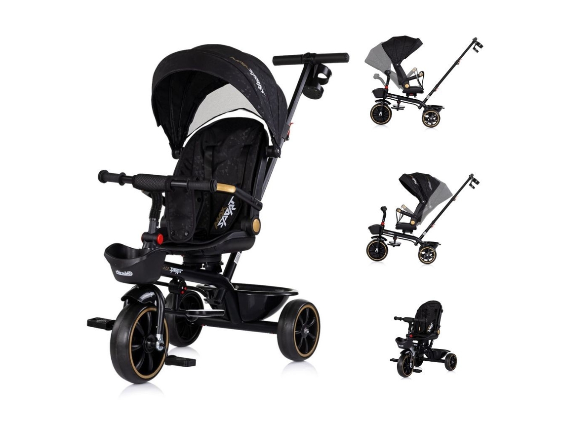 Triciclo com Capota e Pega para os Pais Max Sport de CHIPOLINO Noir