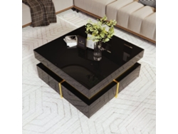 Mesa De Centro Con 2 Cajones - Aspecto Brillante Y Adornos Dorados - Negro