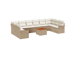Maison Exclusive - Juego de sofás de jardín de mimbre beige y crema de 11 piezas