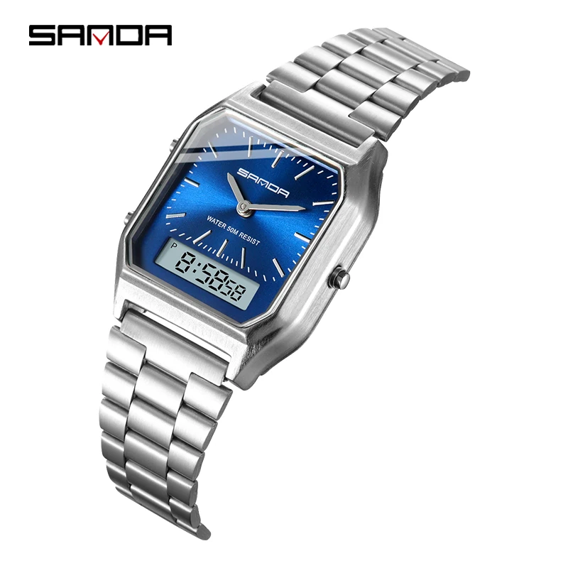 Reloj Deportivo De Cuarzo Con Doble Pantalla Digital Led De Acero Inoxidable, Unisex, Resistente Al Agua.