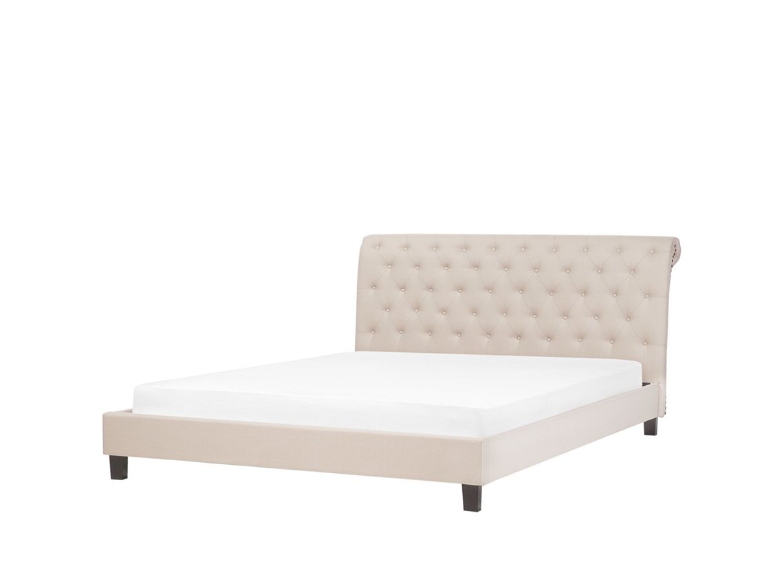 Cama con somier BELIANI Reims de Poliéster Beige 193x230x118