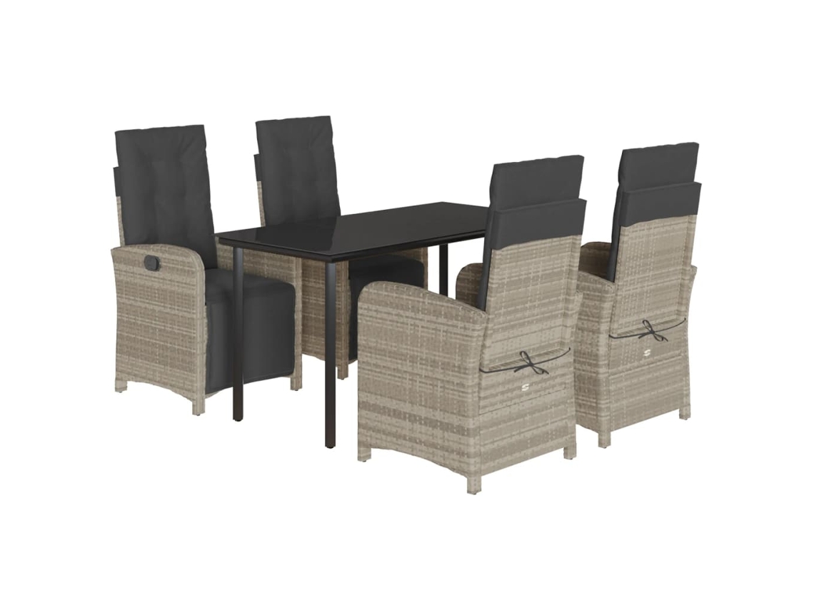 Juego de 5 piezas de comedor de jardín con cojines gris claro EXCLUSIVO DE LA CASA