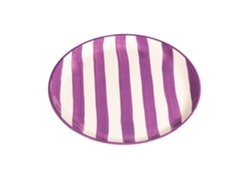 Set Di 2 Piatti Piani In Ceramica Con Righe Artigianali Viola, Diametro 28 Cm, Fatti In Italia, Accessorio Tavola Elegante E Design Contemporaneo.