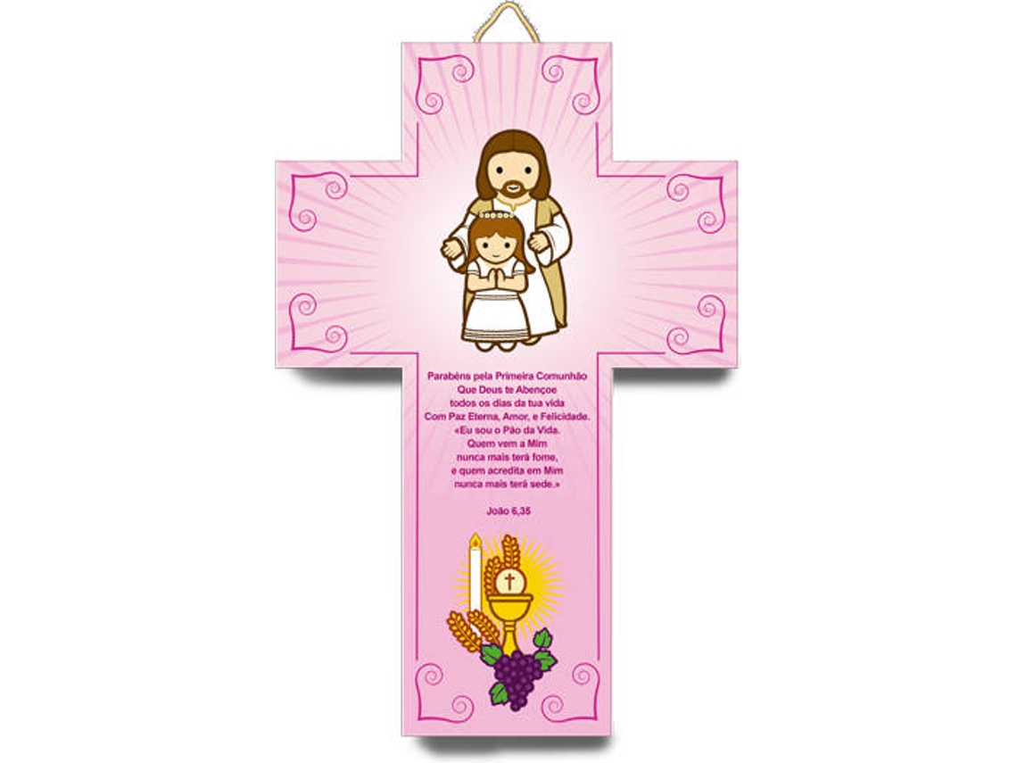 Figura Decorativa LITTLE DROPS OF WATER Cruz Comunión Jesús y Niña (Rosa - Resina)