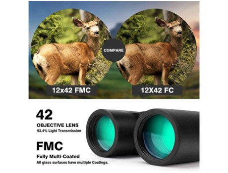 Binoculares 12X42 para Adultos Compactos y Portátiles Impermeables con Prisma de Visión Nocturna Lente Bak4 Fmc HD Clear Observación de Aves Negro ...