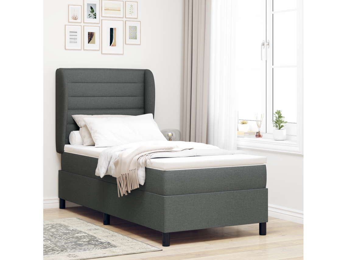 Cama Box Spring Con Colchón Gris Oscuro 100x200 Cm Tela