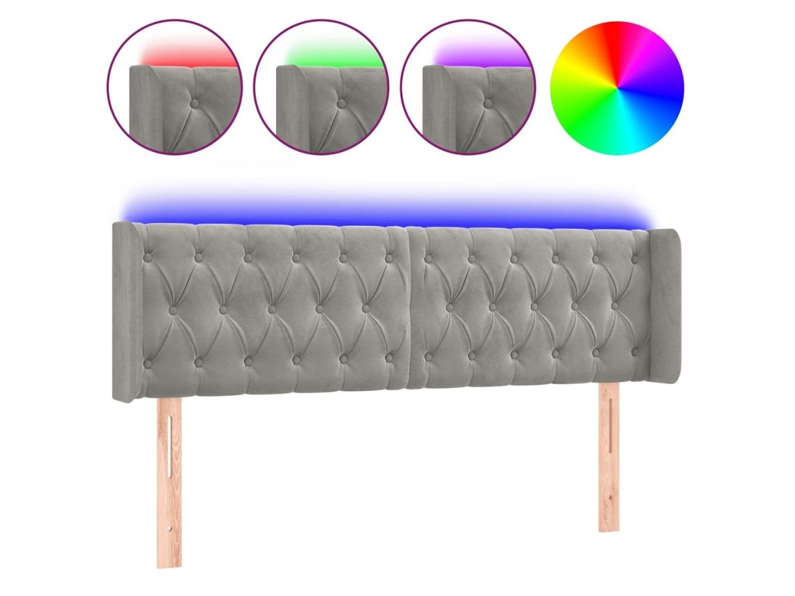 Cabecero de cama de terciopelo gris claro con luces LED MAISON EXCLUSIVE (147x16x78 cm)