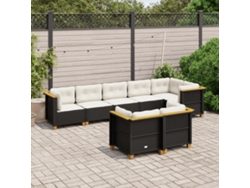 Conjunto de sofá de jardín de 8 piezas con cojines en mimbre sintético negro de DKD Home Decor