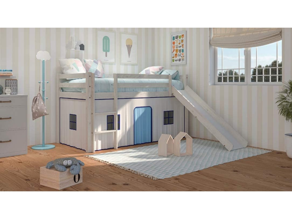 Cama Alta Infantil VENPRODIN Madera de Pino Blanco (108.5 x 98 x 198 cm)