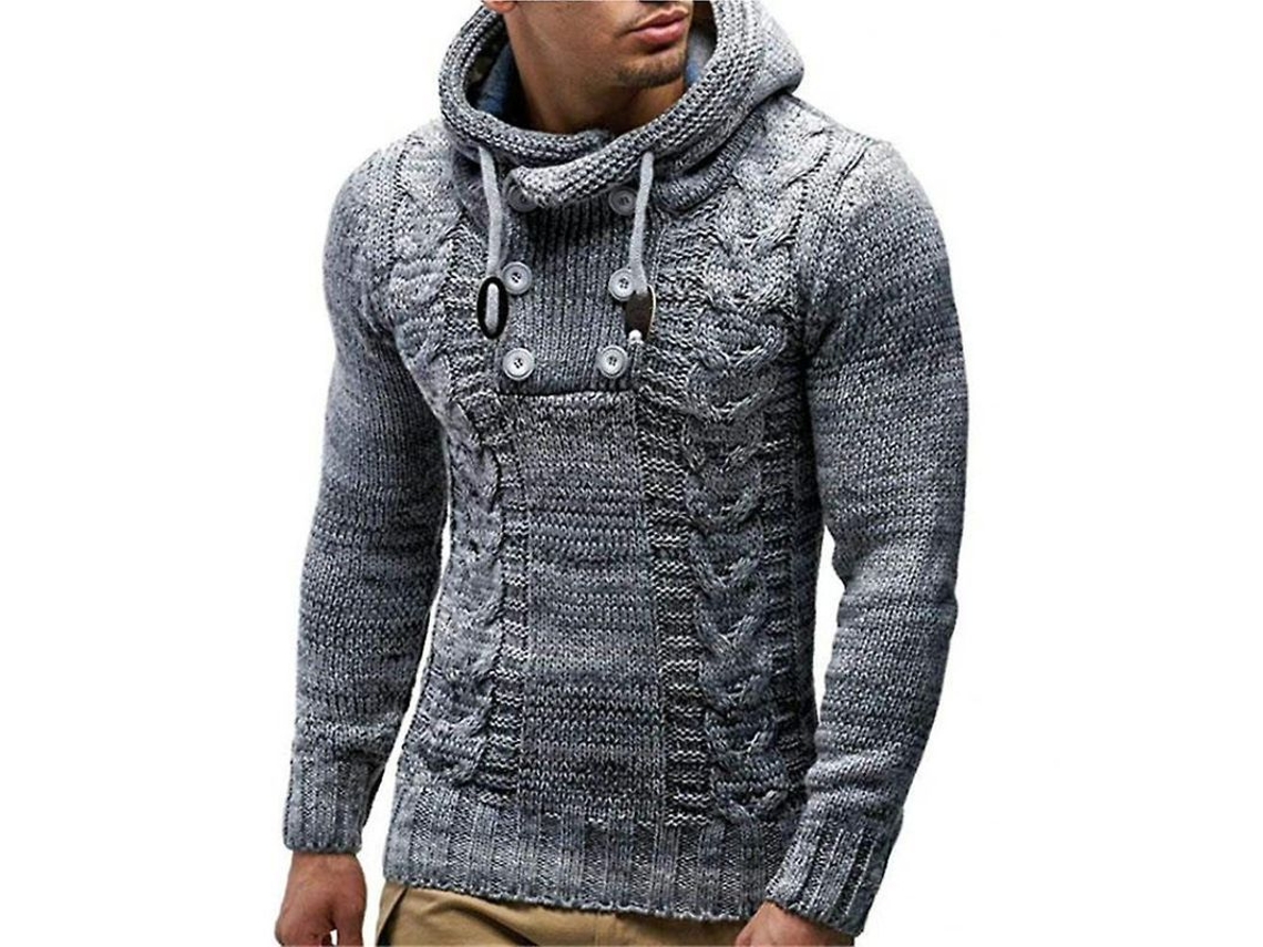 2026-jersey De Punto Con Capucha Y Cuello Alto Para Hombre Manga Larga Casual Pull Over Knitwear