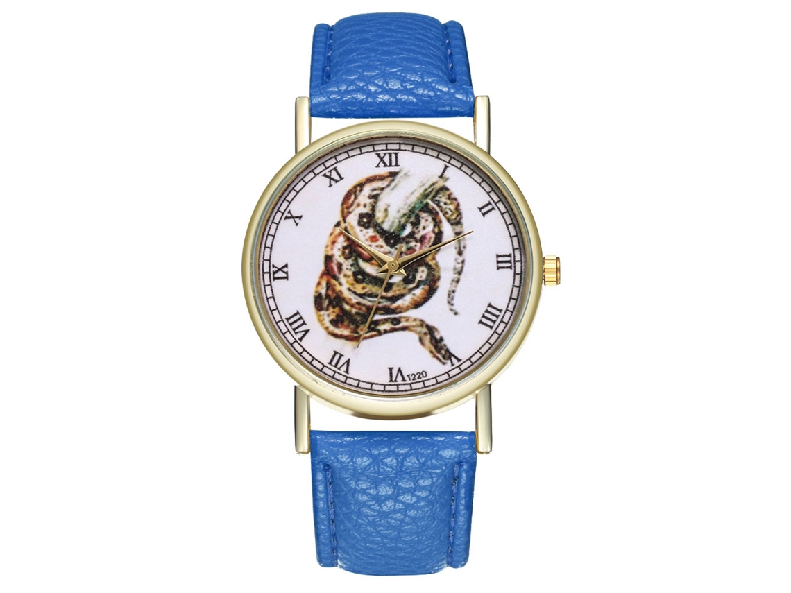 Reloj De Cuarzo Casual Unisex Con Cuerda De Cuero Pu Dial Redondo Azul Real