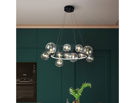 Lámpara de araña con anillo de bola de cristal LED de 12 cabezales, adecuada para sala de estar y comedor SLD